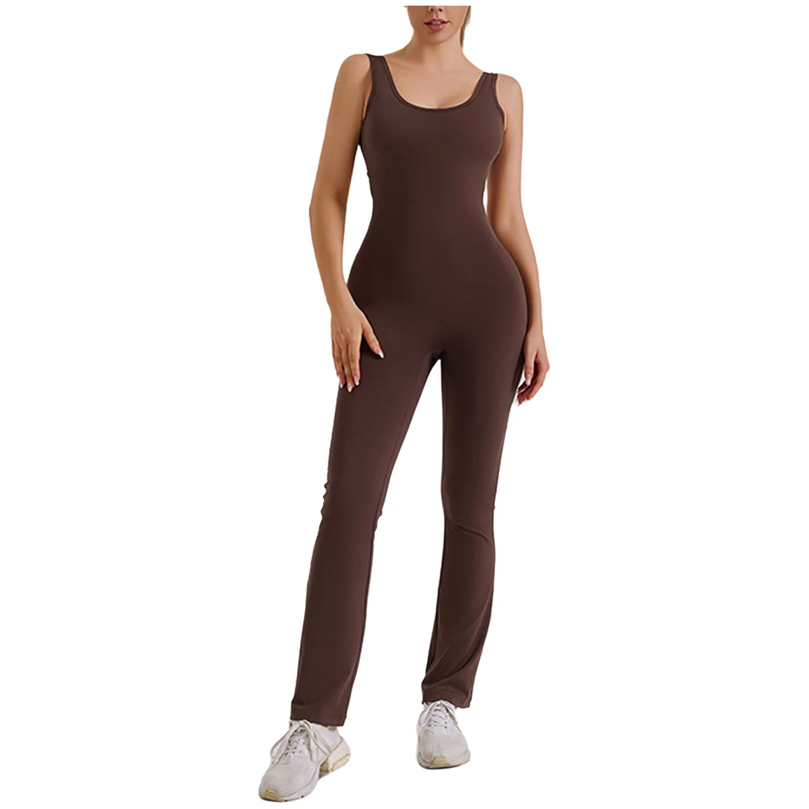Women Backless Yoga Jumpsuit Tracksuits Solid Color U Neck Sleeveless Stretchy Bodysuit Gym Workout Fitness Running Sportswear