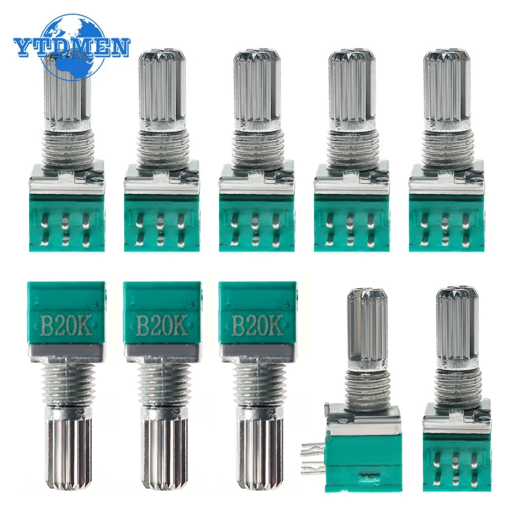 5PCS RK097NS RK097 Potencjometr B10K B5K B100K B1K B50K B20K 500K Wał 15mm 6Pin Zestaw potencjometrów uszczelniających wzmacniacza audio