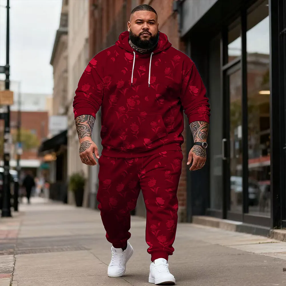 

S-9xl Модный мужской комплект с капюшоном в этническом стиле больших размеров — прочный наряд свободного покроя для парней больших размеров, отлично подходит для отдыха в помещении