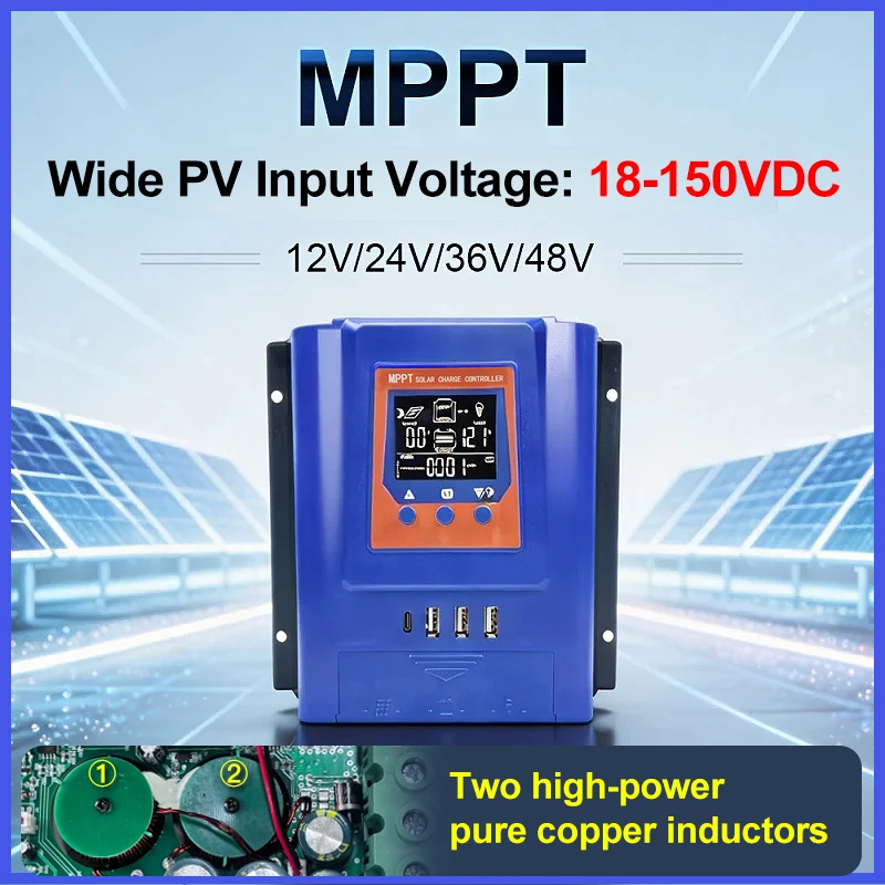 150voc-max-pv-open-circuit-voltage-mppt-solar-charge-controller-12v-24v-36v-48v-auto-40a-60a，dual-high-power-inductors