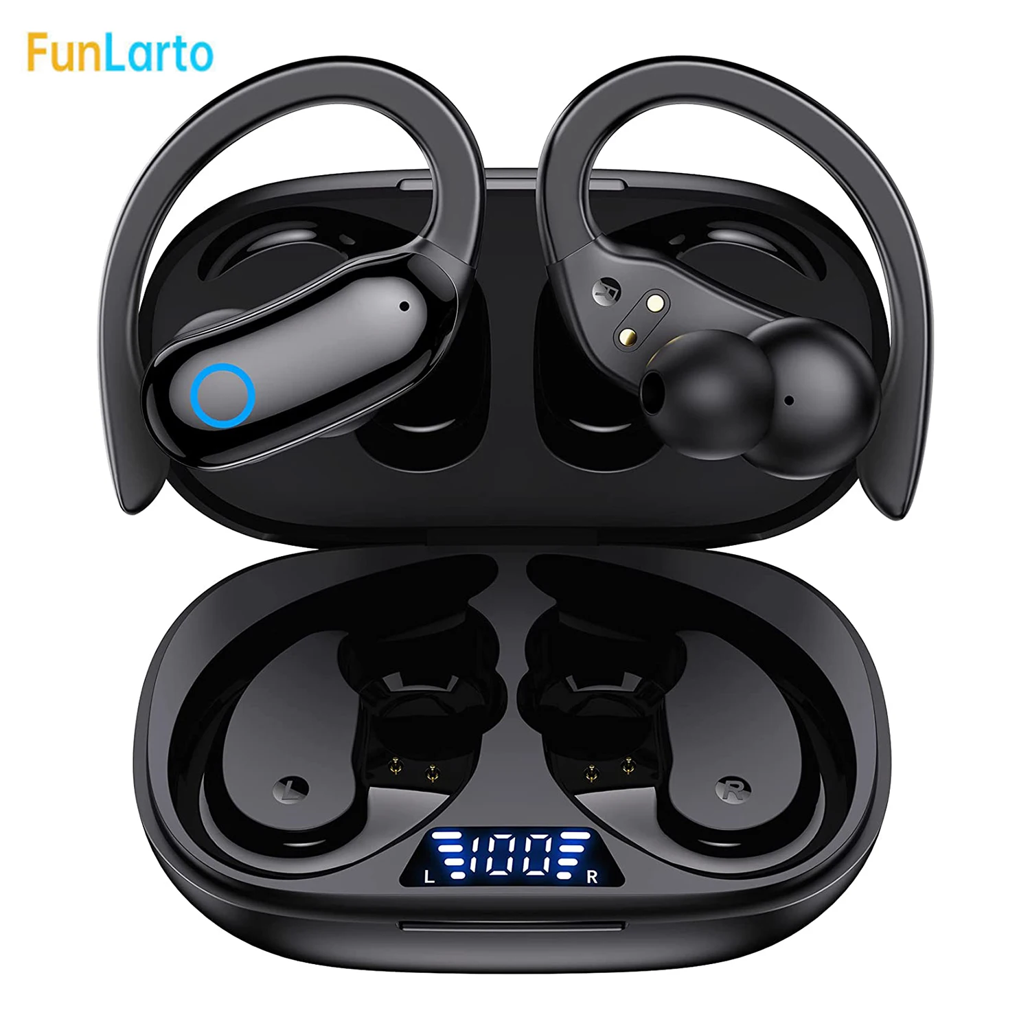 Wireless Headphones Bluetooth 5.3 Earphones IPX7 Waterproof Sports Wireless Earbuds Deep Bass Headset with Mic LED Power Display