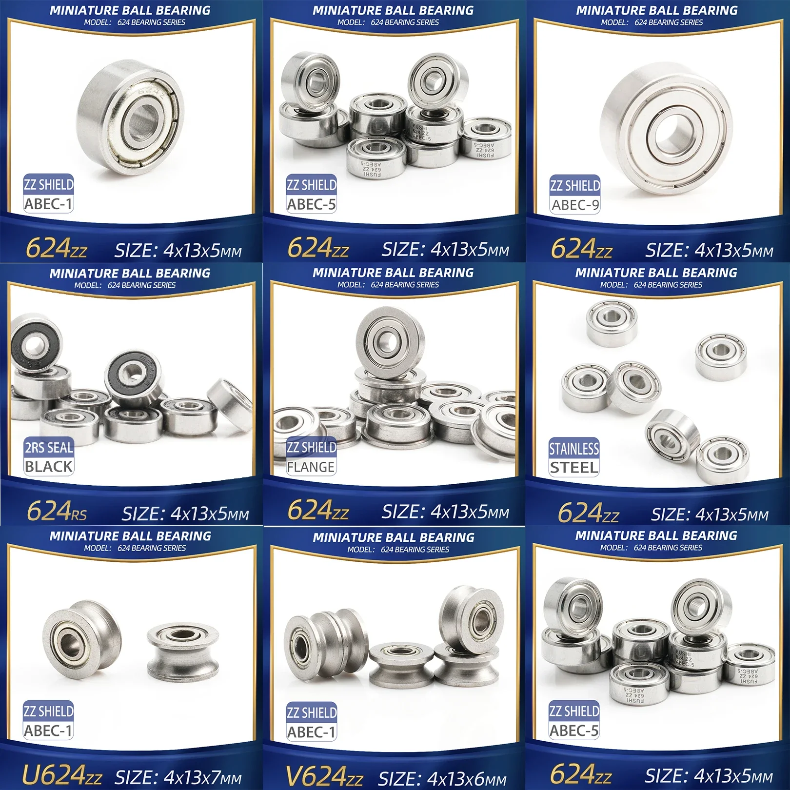 FUSHI 624 ZZ rodamiento 4x13x5mm 10 Uds 624ZZ RS 2RS rodamientos de brida para motores industriales fuertes de alta velocidad