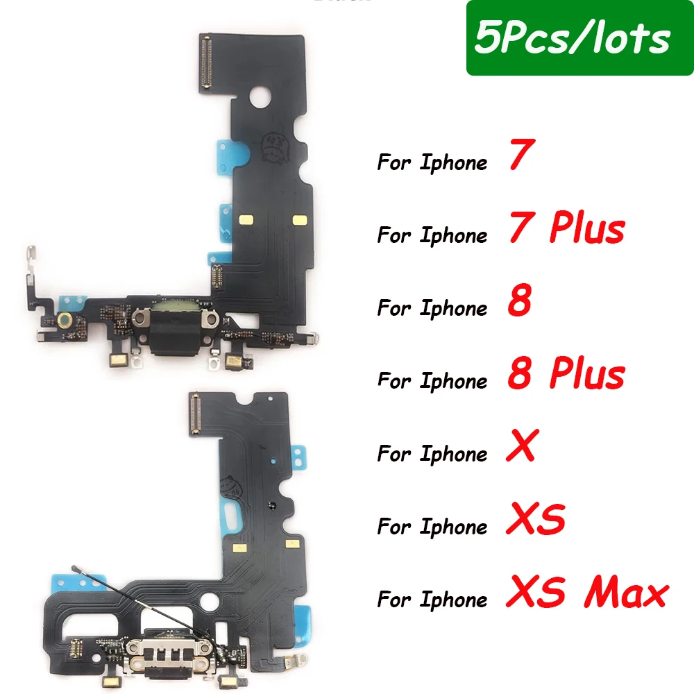 5Pcs，USB Charging Port Charger Board Flex Cable For iPhone 7 8 Plus X XR XS Max Dock Plug Connector With Microphone