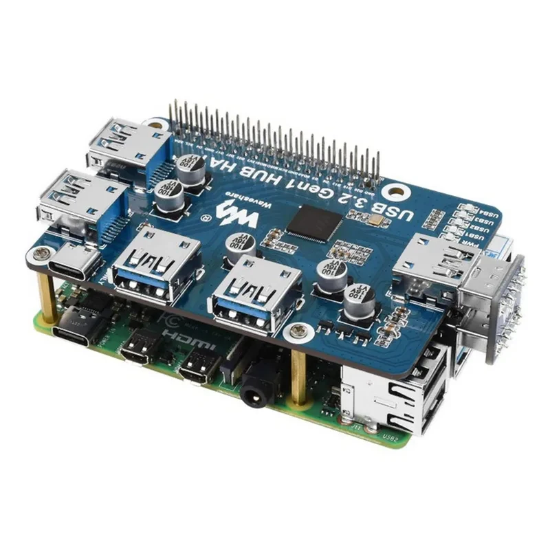Raspberry Pi 4B USB 3.2 Gen1 HUB HAT 5V Expansion Board With 4x USB 3.2 Gen1 Ports Raspberry Pi 4B