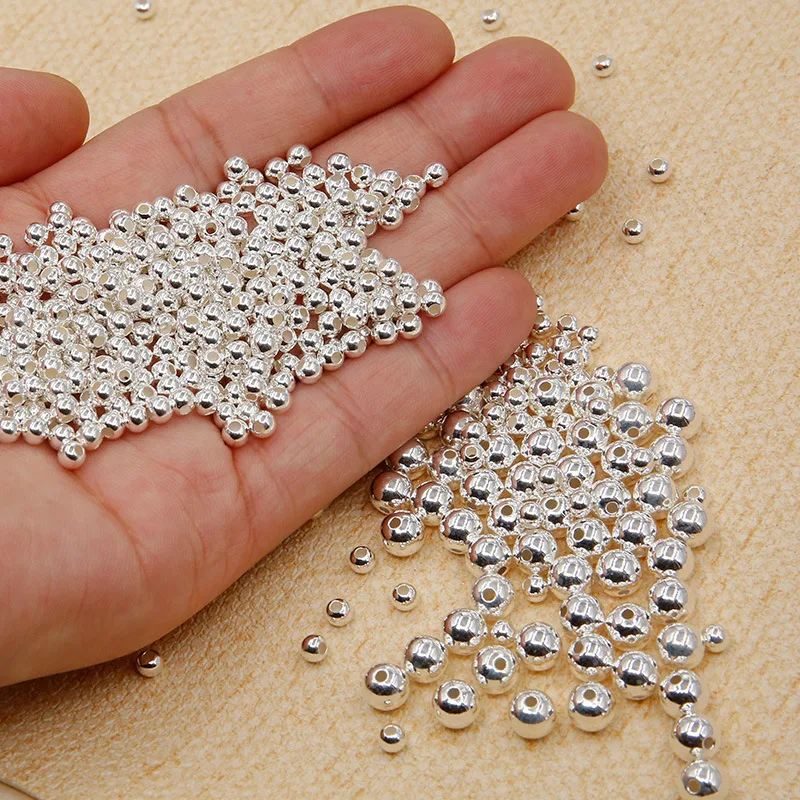 1pc-44pcs REAL 925 Sterling Silver Beads Round Beads Spacer Beads Silver Bead for Bracelet Necklace Jewelry Making Wholesale