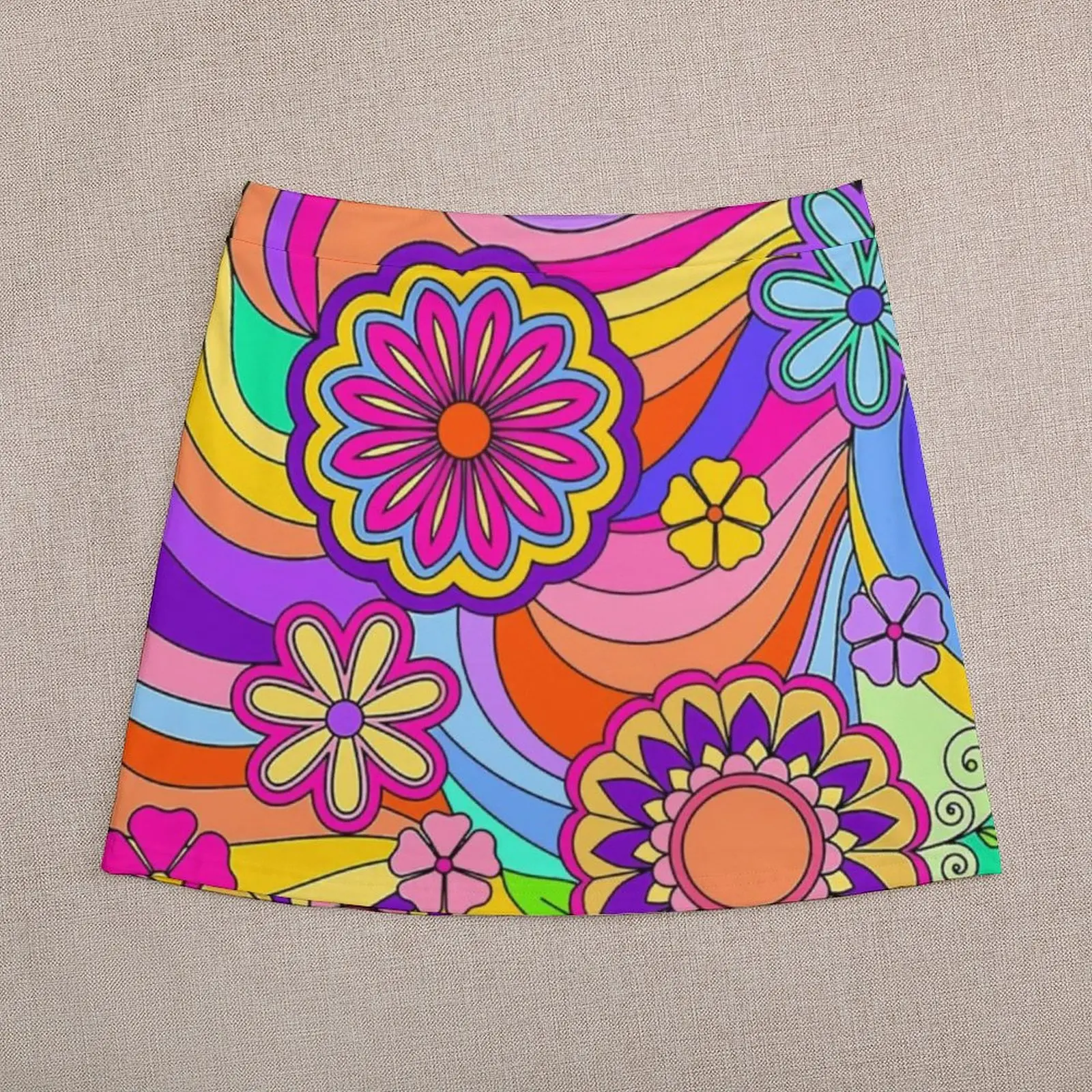 Flower Power Inspired Skirt Womens Groovy Hippy Retro Modern Mini Skirts High-waisted Printed Aesthetic Casual Skirt Large Size