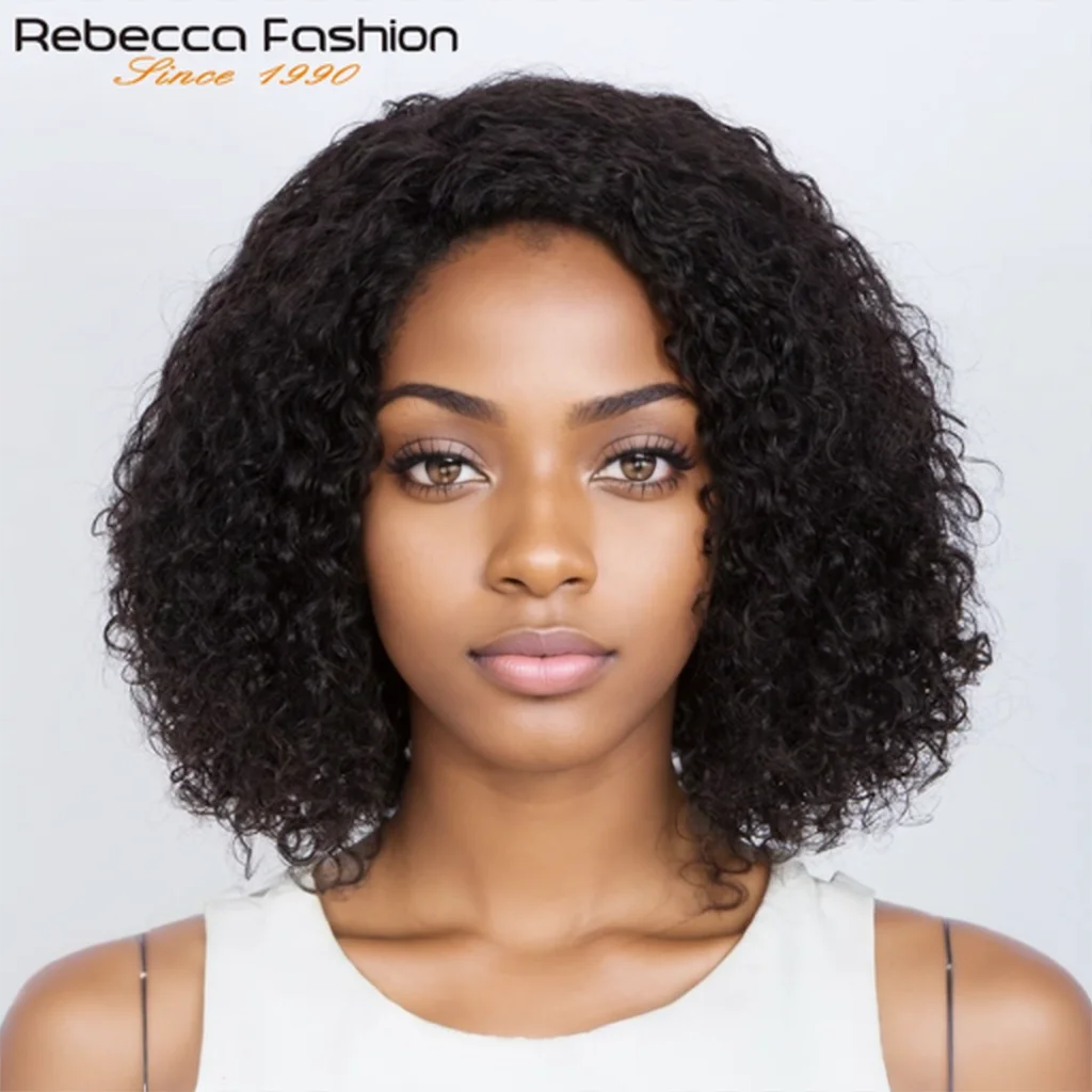 

Rebecca Модные короткие вьющиеся боб парики из человеческих волос Полностью машинного производства Парики из натуральных черных волос для женщин Дешевые волосы Virgin Remy