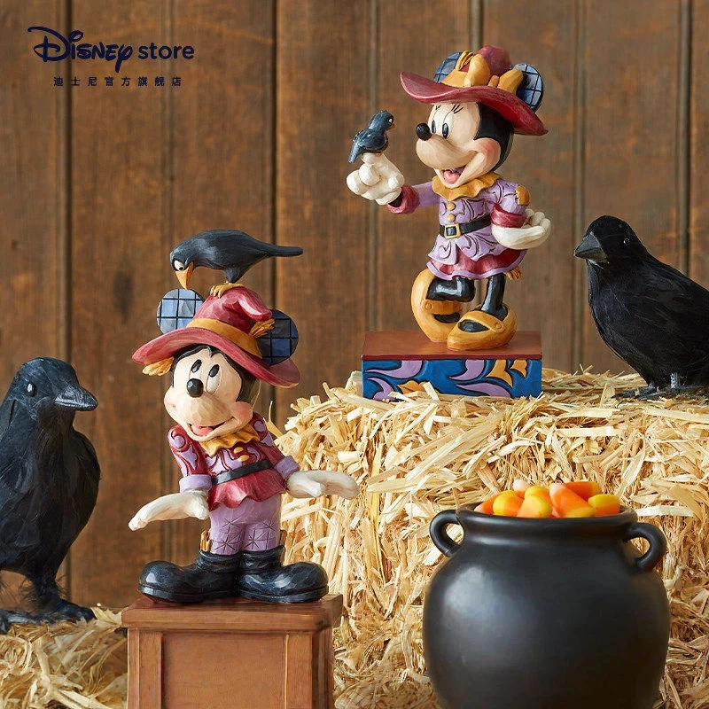 

Disney Official Mickey Minnie Halloween Scarecrow Figurines Hand Painted Collectible Desktop Decor Ornament For Collectors Gift