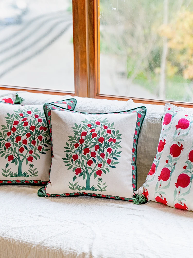 Box Pomegranate Tree Couch Pillow Throw Pillowcase Waist Pillow Office Nap Car Retro Cushion