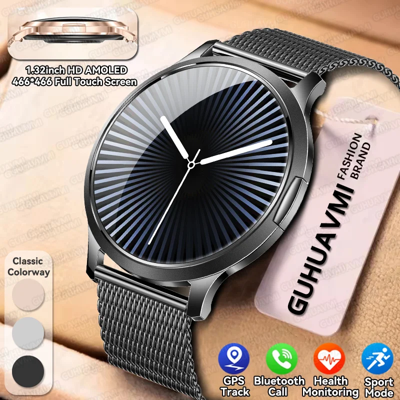

Новинка 2023 года, 1,32 дюйма, ультратонкие умные часы AMOLED, женские часы с пульсометром, GPS-треком, водонепроницаемые спортивные Bluetooth-вызовы, модные браслеты для женщин