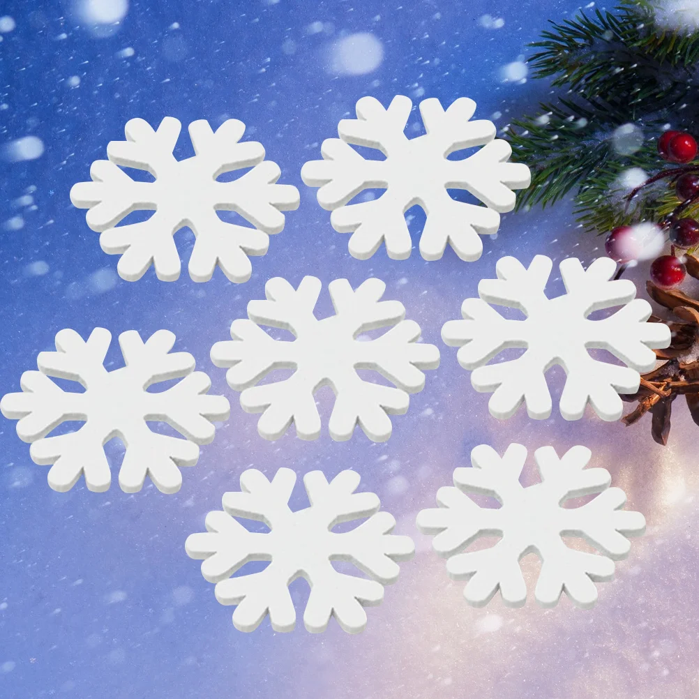 Wooden Snowflake Cute Christmas Mini Snowflake Wooden White Snow Flake Craft Ornaments for Christmas Decoration Supplies