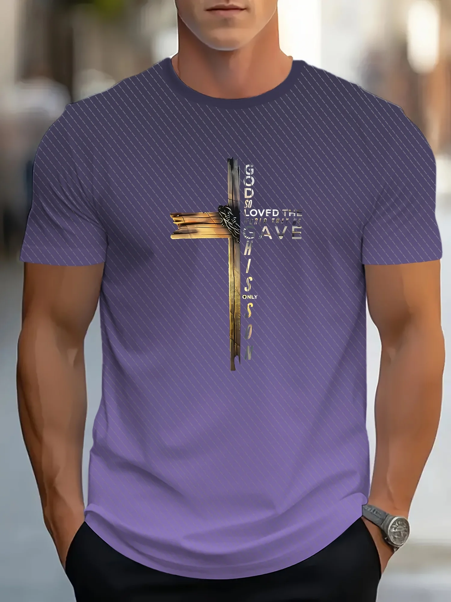 Men's T-shirt Christian Police Scripture Bible Pattern Cross Religious Gift Daily Gradient Fashion Casual Round Neck T-shirt