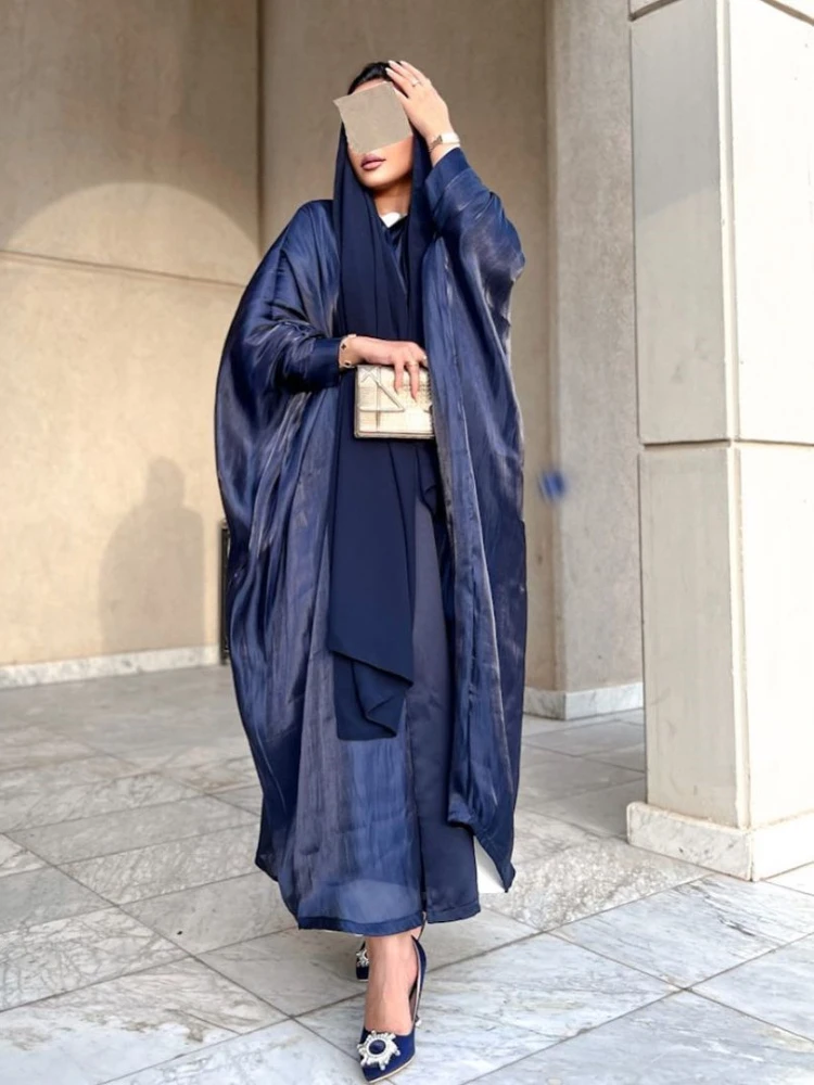 Abayas en Satin Soyeux pour Femme Musulmane, Robe Maxi, Manches sulfChauve-Souris, Caftan Dubaï, Robe Éducative Large, Eid, Maroc
