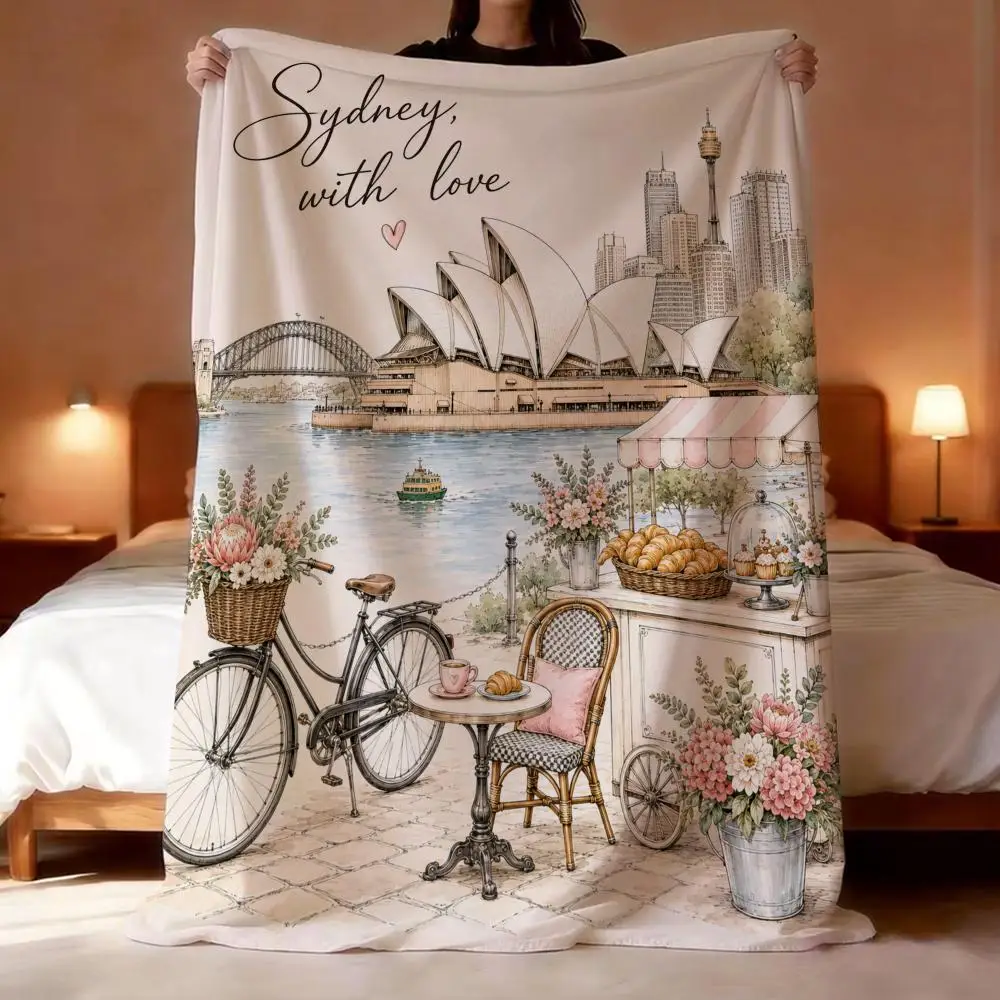 Fashion Theme Famous fashion attractions street Throw Short Plush Throw Blanket Soft Skin-Friendly Multi-Scene Home Office