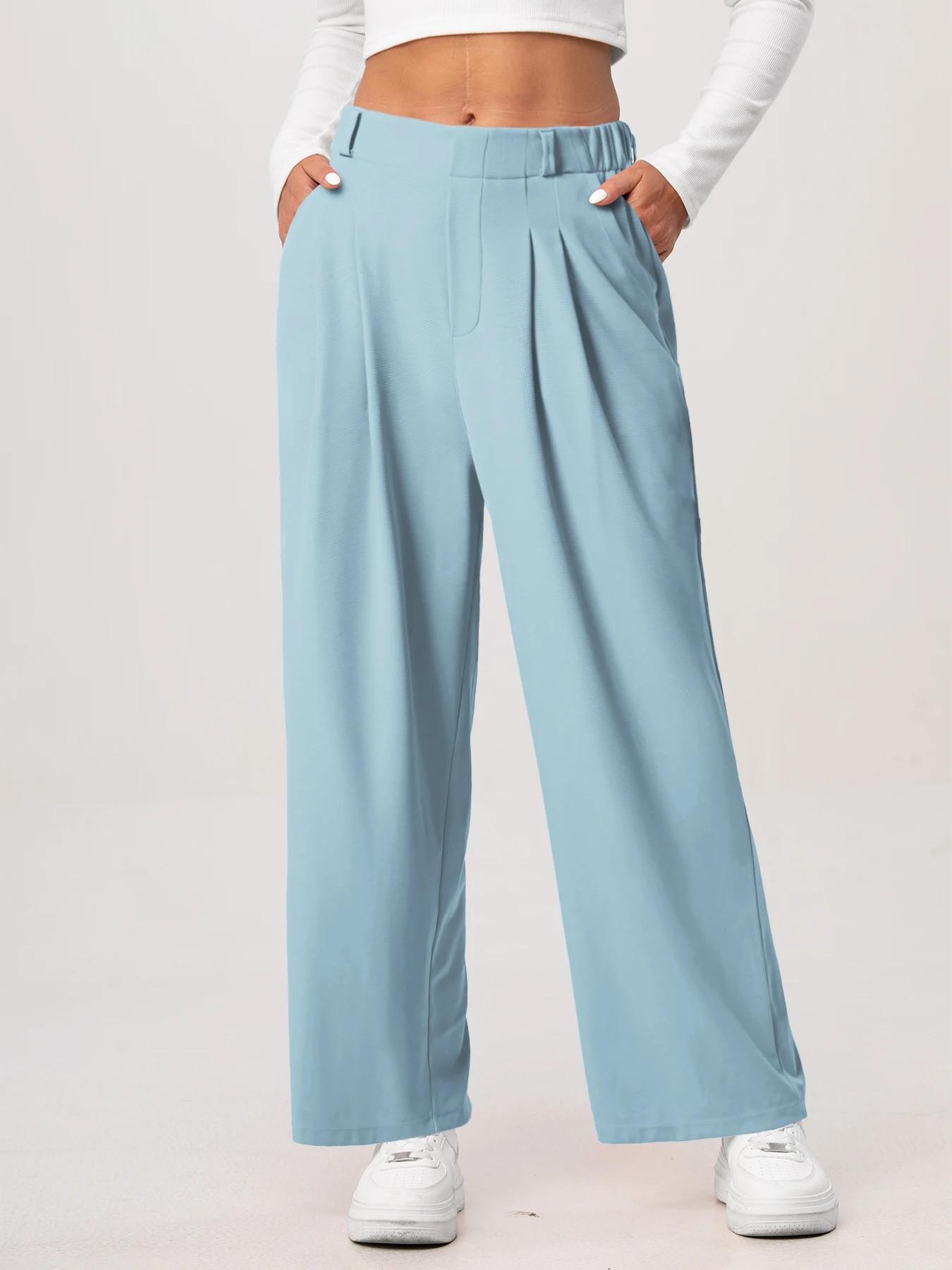 Damenhose, karierte, figurbetonte Hose mit weitem Bein und Taschen, hochtaillierte, lässige, figurbetonte Hose mit weitem Bein für Damen. – Detail 8
