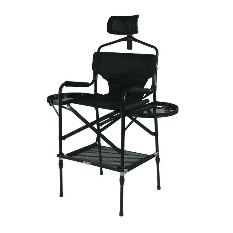Adjustable high seat makeup chair with headrest aluminum alloy telescopic foot director chair high chair
