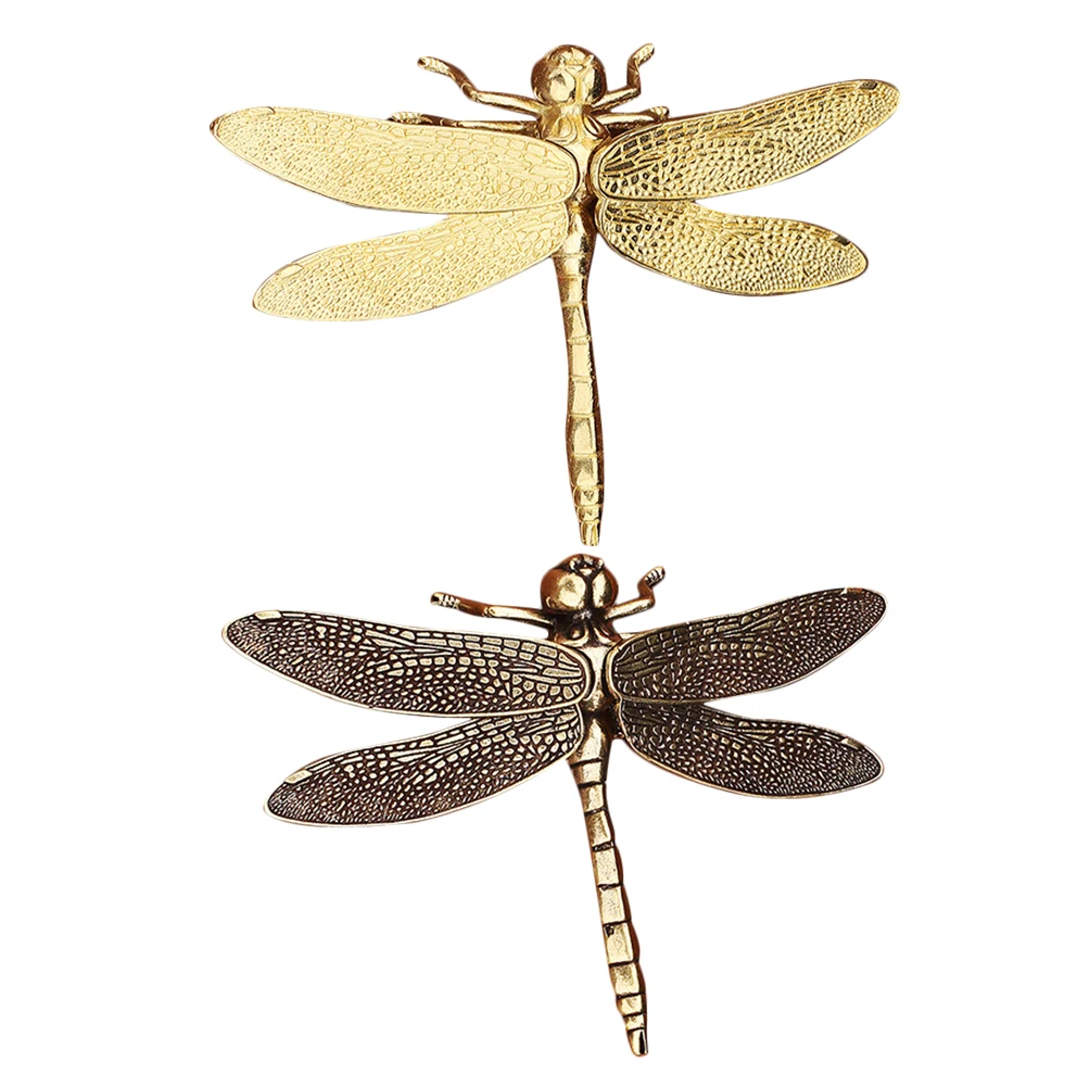 

2pcs Vintage Copper Dragonfly Retro Animal Statue For Home Office Desk Decoration Detachable Metal Craft Sculpture Decor