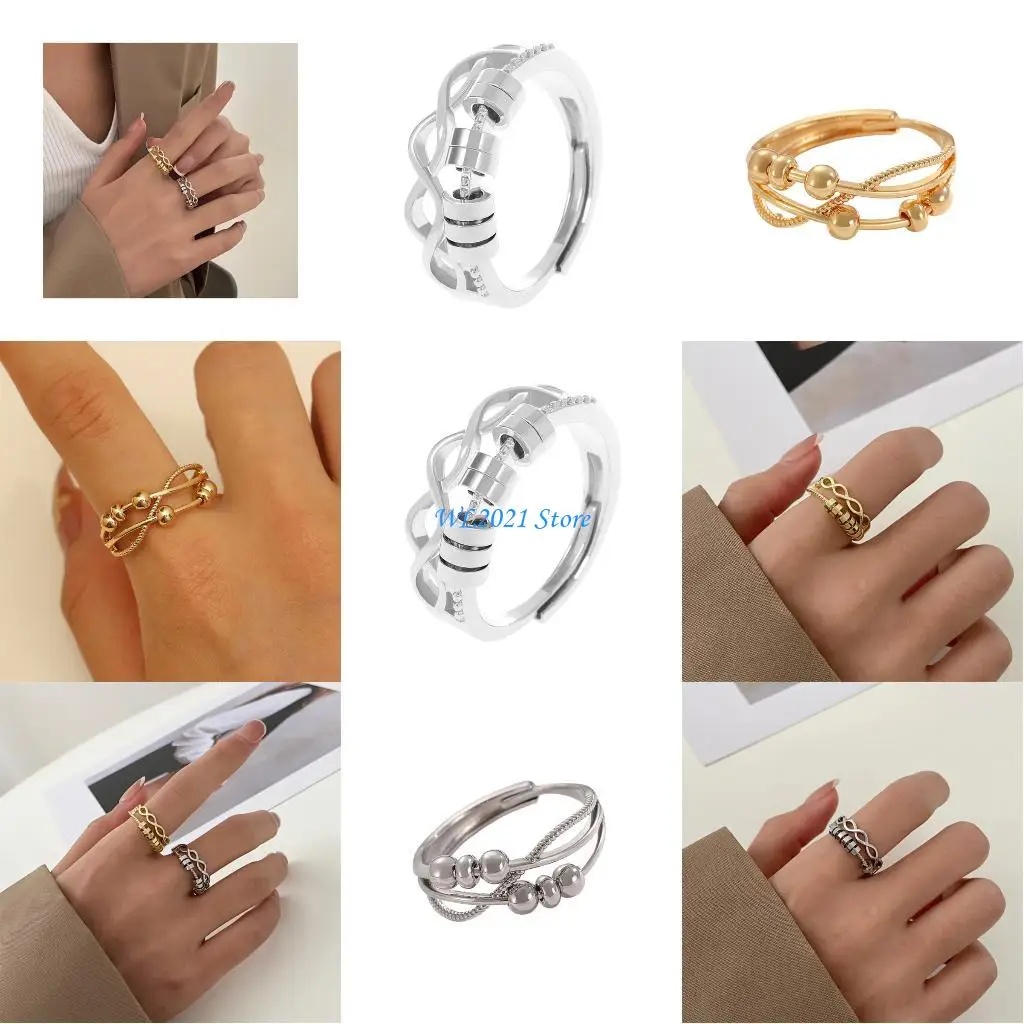 

G5GC Elegant Women's Spinner Ring Rotatable Beads for Anxiety Reduction Fashion Wear