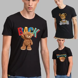 Men T Shirt Harajuku Fashion T-shirt Casual Short Sleeve Tops Tee Cute Bear Print O-neck Commuter Pullover Streetwear Clothing