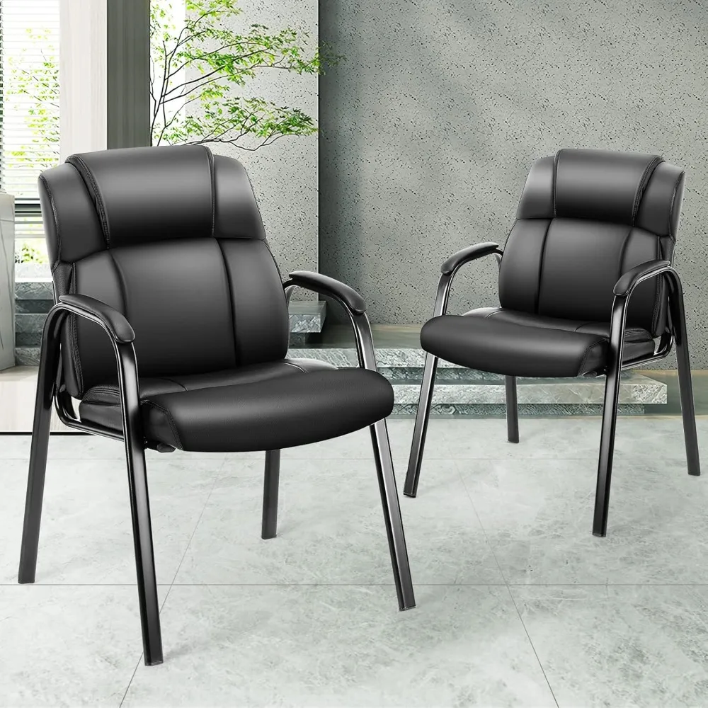 

Waiting Room Reception Chairs Set of 2, Leather Office Desk Guest Stationary Side Chair with Padded Arms for Home Conference