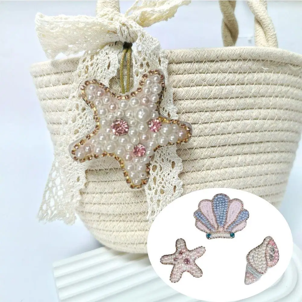 

3D Rhinestone Beaded Patches Bag Charms Coconut Tree Conch Hanging Rope Patches Keychains Backpack Pendants Decor Accessories