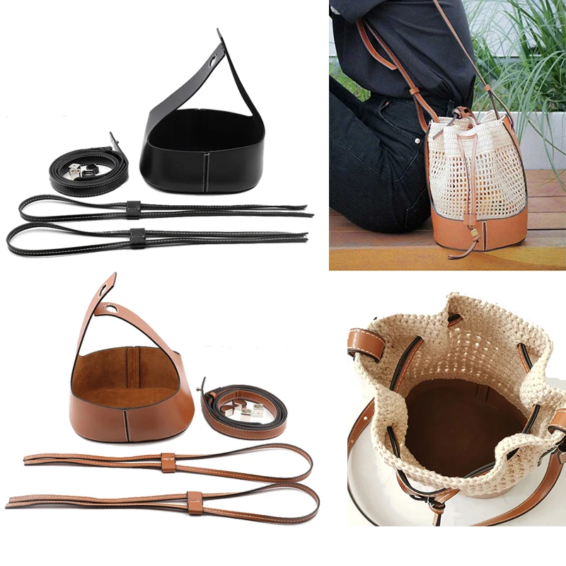 DIY Leather Knitting Crochet Bag Bottom Base for Shoulder Buckle Bag Making Set with Woven Bag Handle for DIY Handbag