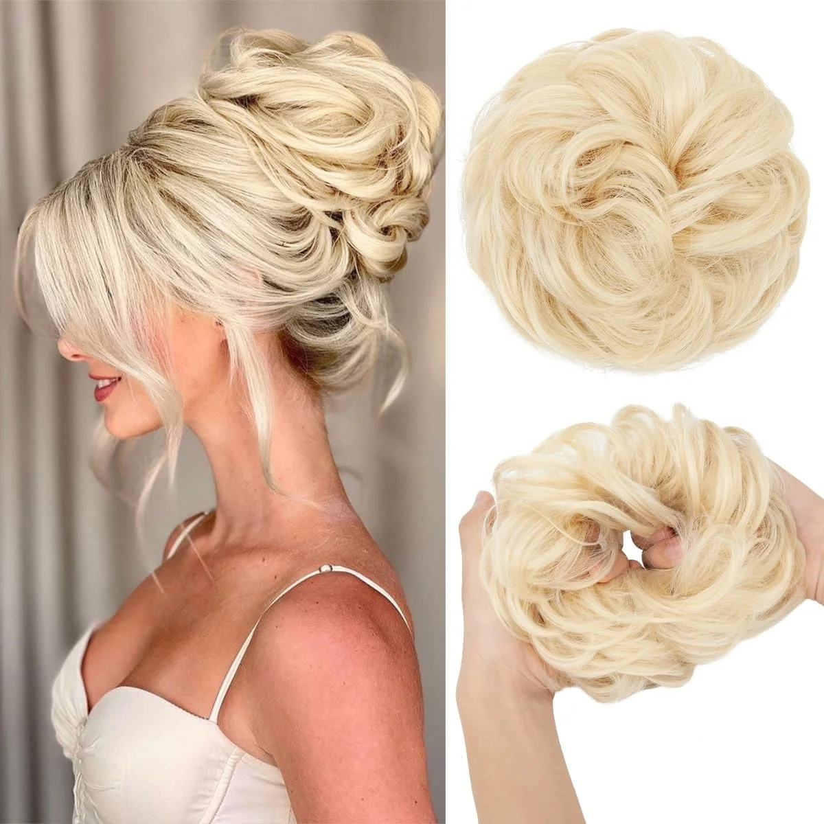 

Messy Real Bun Hair 100% Human Hair Elastic Soft Chignon Scrunchies Blonde Human Hair Extensions Bun for Women Daily Party Use
