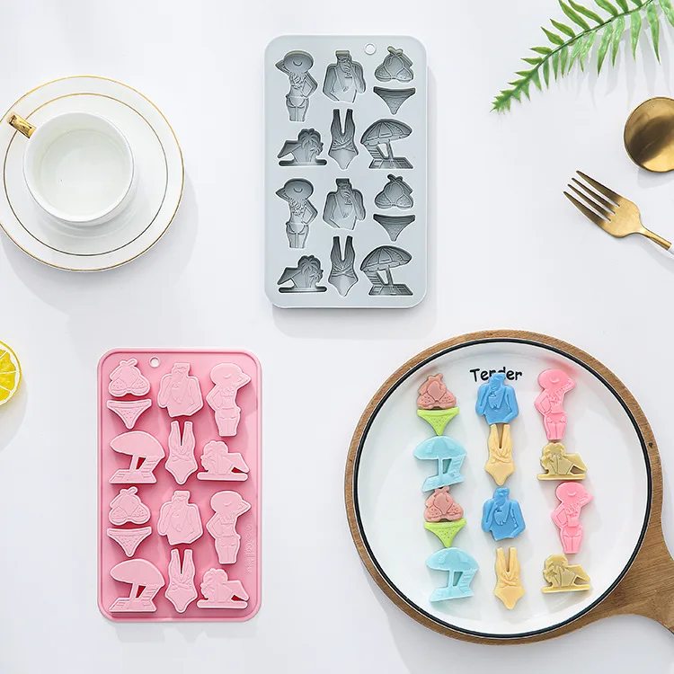 

14-hole Beach Bikini Girl Theme Silicone Mold Fondant Candy Chocolate Mould Summer Ice Grid Epoxy Resin Mold Baking Accessories