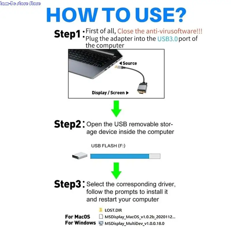 D0UA USB3.0 إلى VGA الذكور عرض الحبل 1920x1080 الدقة تعزيز استقرار إشارة
