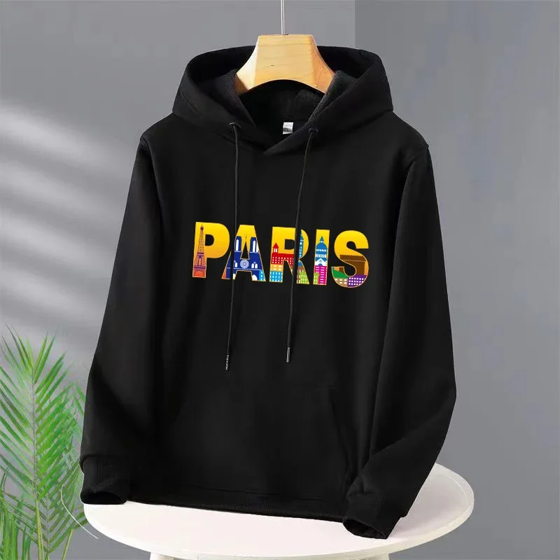 Paris Letter Printed Men's Hoodie Streetwear Hip Hop Loose Fleece Hoodies Couple Hooded Harajuku Casual Pullover Fashion Clothes