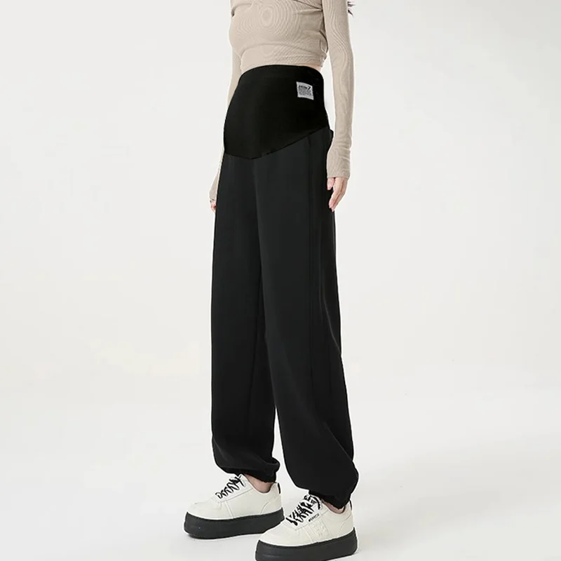 Maternity Sports Trousers with Pockets Spring Autumn Long Loose Pregnant Woman Sweatpants Casual High Belly Pants Sweat Pants