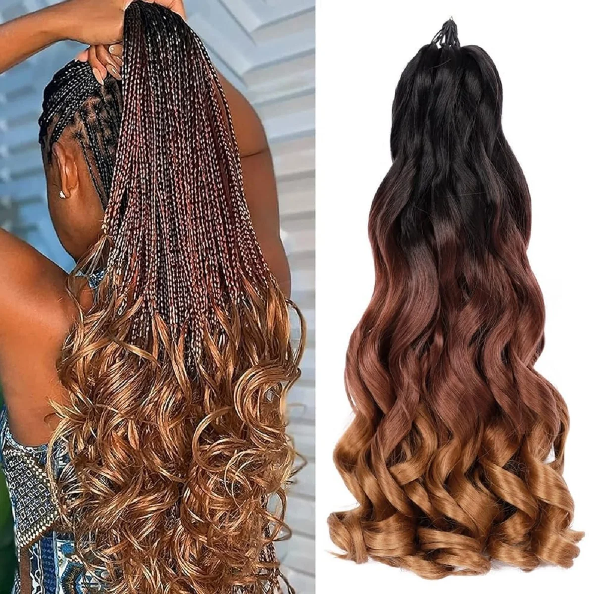 

French Curly Braiding Synthetic Hair 22 Inch Pre Stretched Bouncy - Loose Wavy Hairs Extensions for Black Women（24inch，75g/pack）