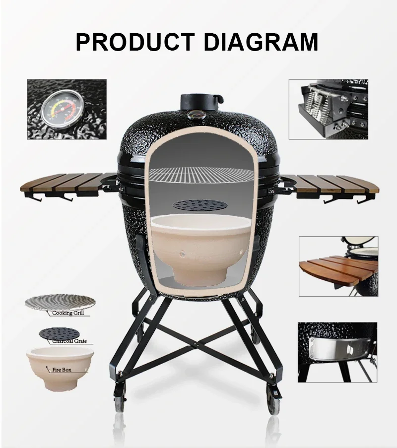 HY NEW Model 21 23.5 26 Inch Kamado Coal Bbq Grill Ceramic Grills Barbecue Grill