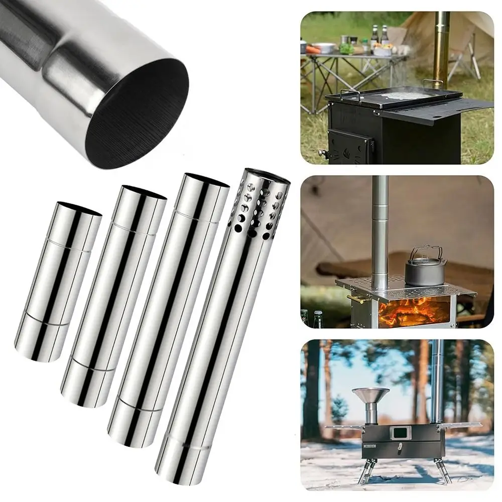 Camping Stove Accessories Stainless Steel Flue Extension Tube Diameter 6CM Round Stove Pipes Chimney Spark Arrestor Tents