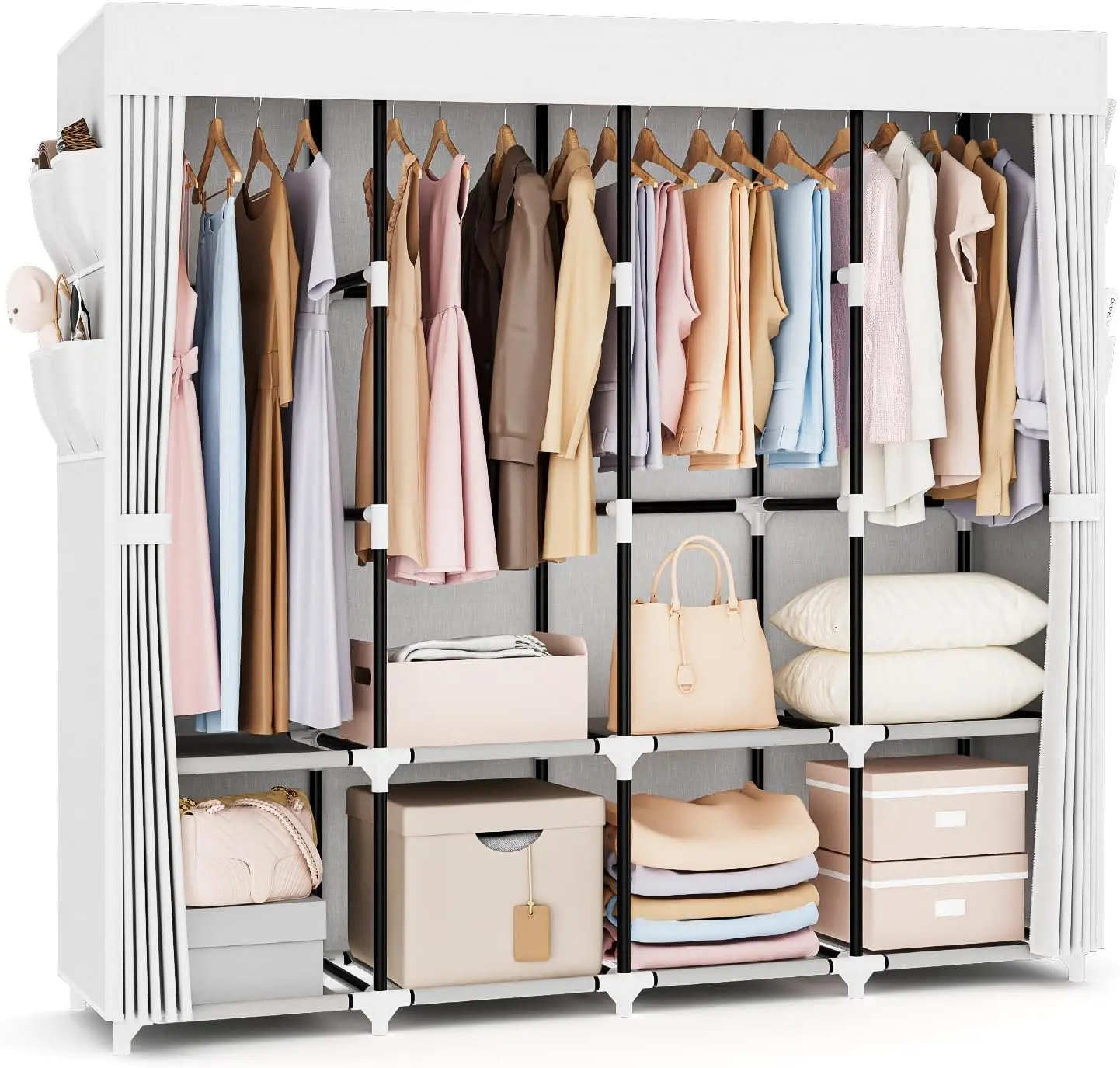 

Portable Closet for Hanging Clothes 67 Inch Wide Large Capacity Portable Wardrobe Closet with Cover, 4 Storage Shelves and 4