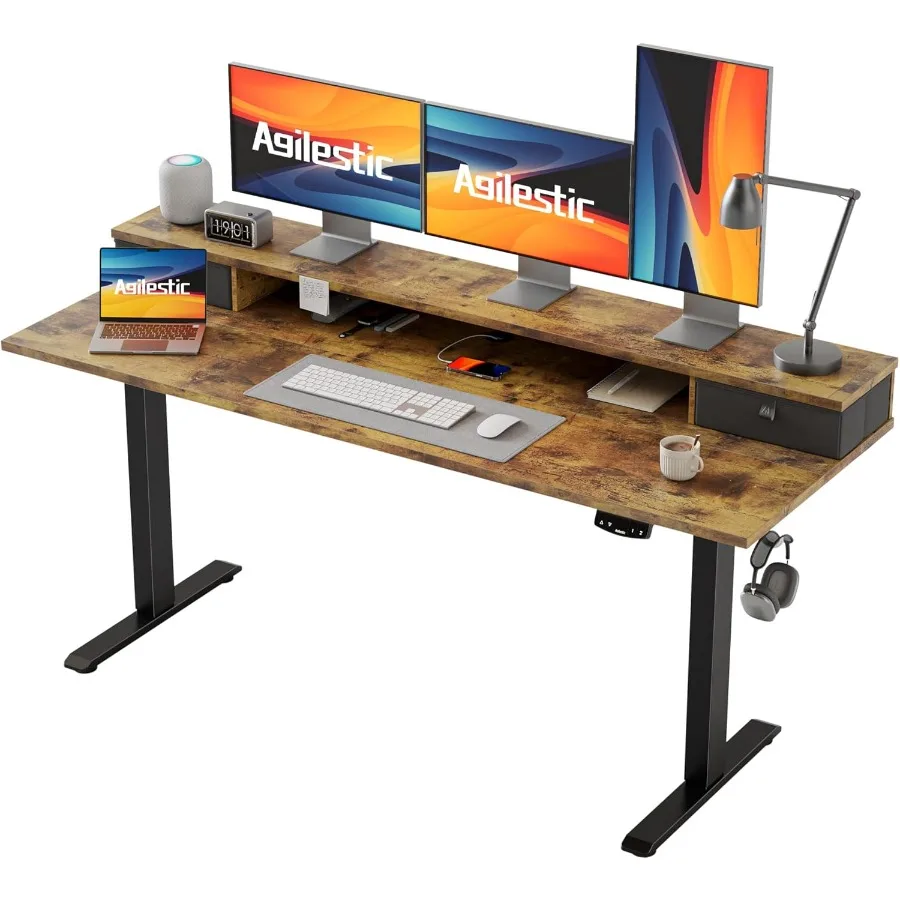 

63 x 24 Inches Height Adjustable Electric Standing Desk with 2 Drawers Stand Up Electric Desk Adjustable Height Sit Stand Compu