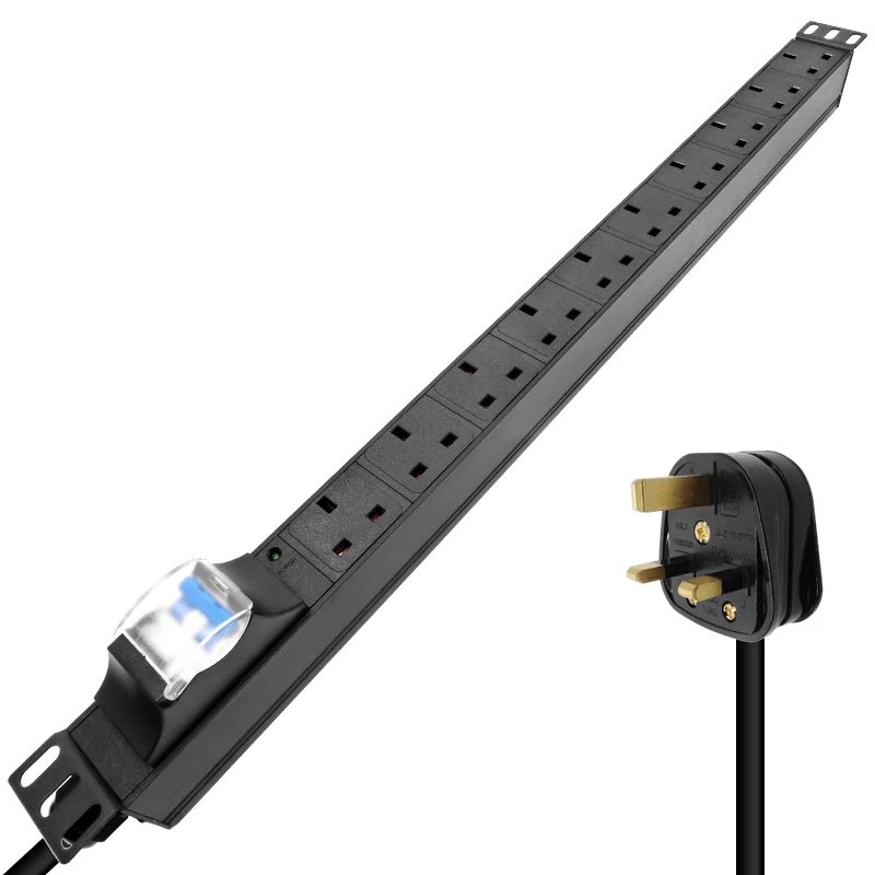 

PDU Power Strip 10 Ways 3Pin UK Socket Power Distribution Unit Aluminum shell Air switch circuit breaker LED indication