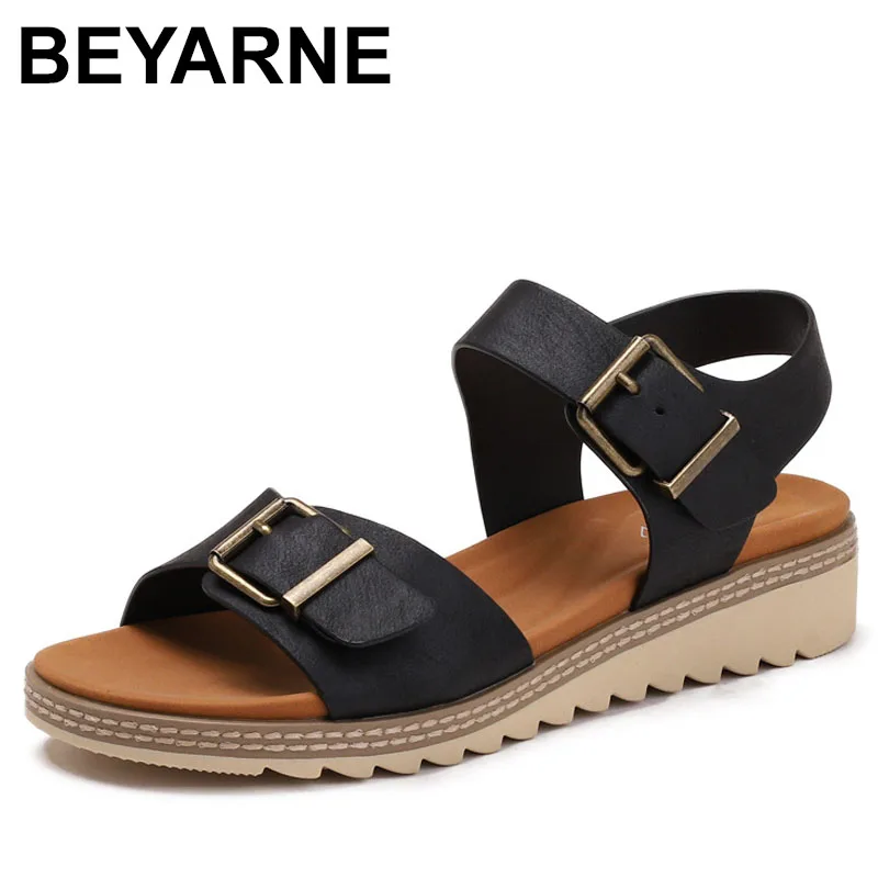 

Сандалии, сабо на танкетке, женская обувь большого размера, летние черные гладиаторы на платформе, удобная мода для больших девочек