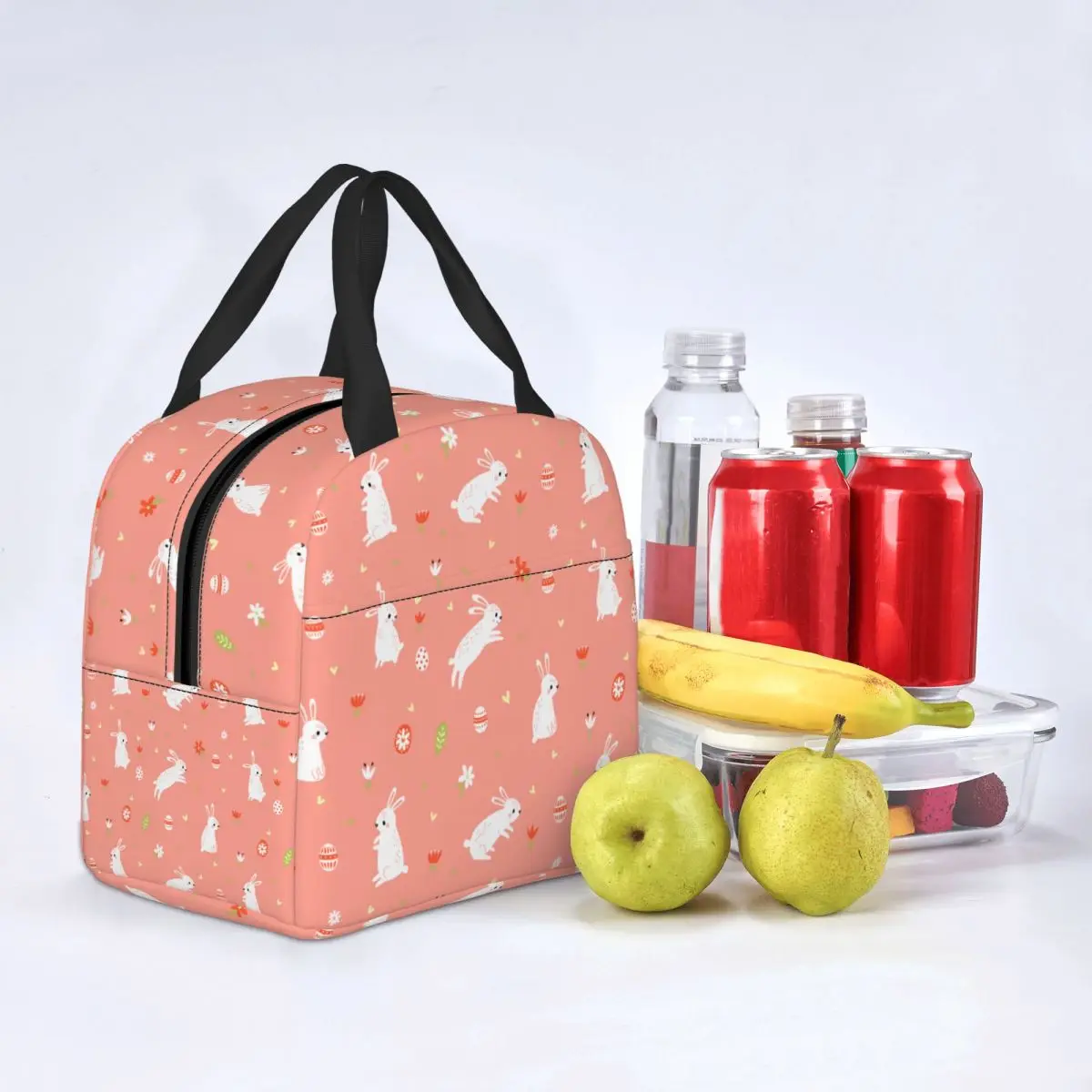 

Easter Hares And Flowers Rabbit Lunch Bag Portable Insulated Cooler Bag Thermal Food Picnic Work Lunch Box for Women Children