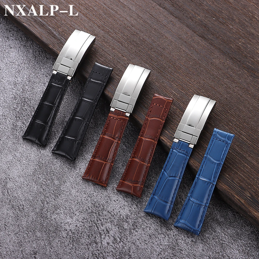 حزام ساعة من جلد العجل 20 ملم لسلسلة رولكس ووتر جوست لـ SUBMARINER Yacht-Master DAYTONA GMT أربطة ساعات جلدية للرجال 9x16 ملم