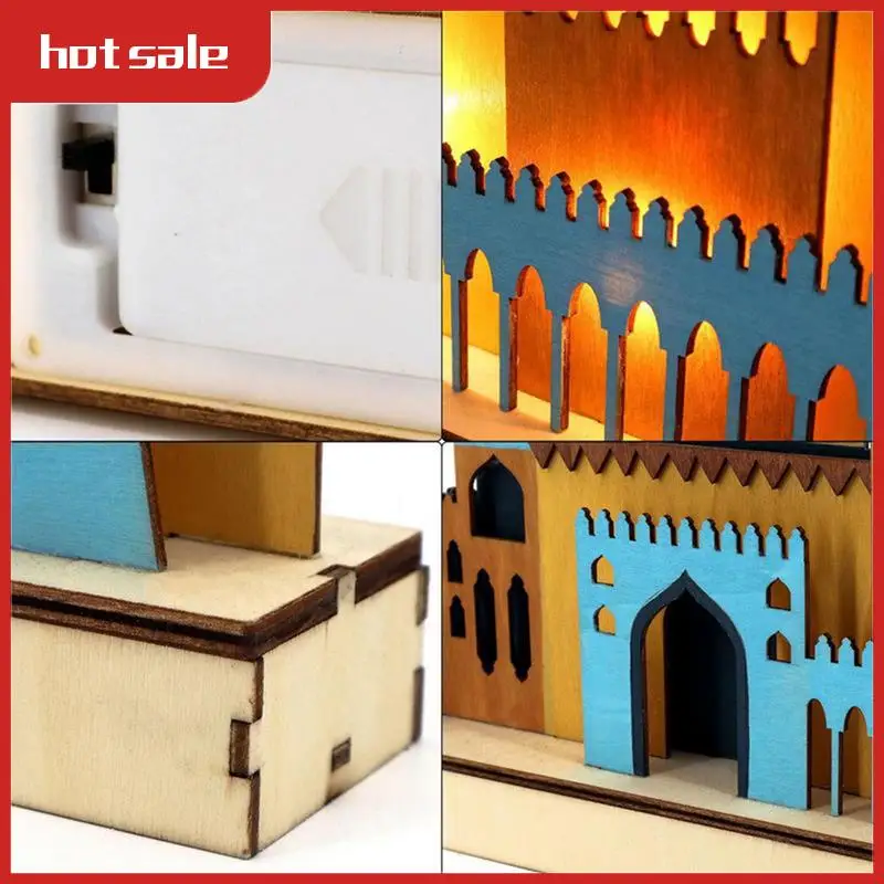 C Wooden Eid Mubarak LED Night Light Muslim Ramadan Decor For Home Islamic Muslim Party Mubarak Decor Party Supplies Durable