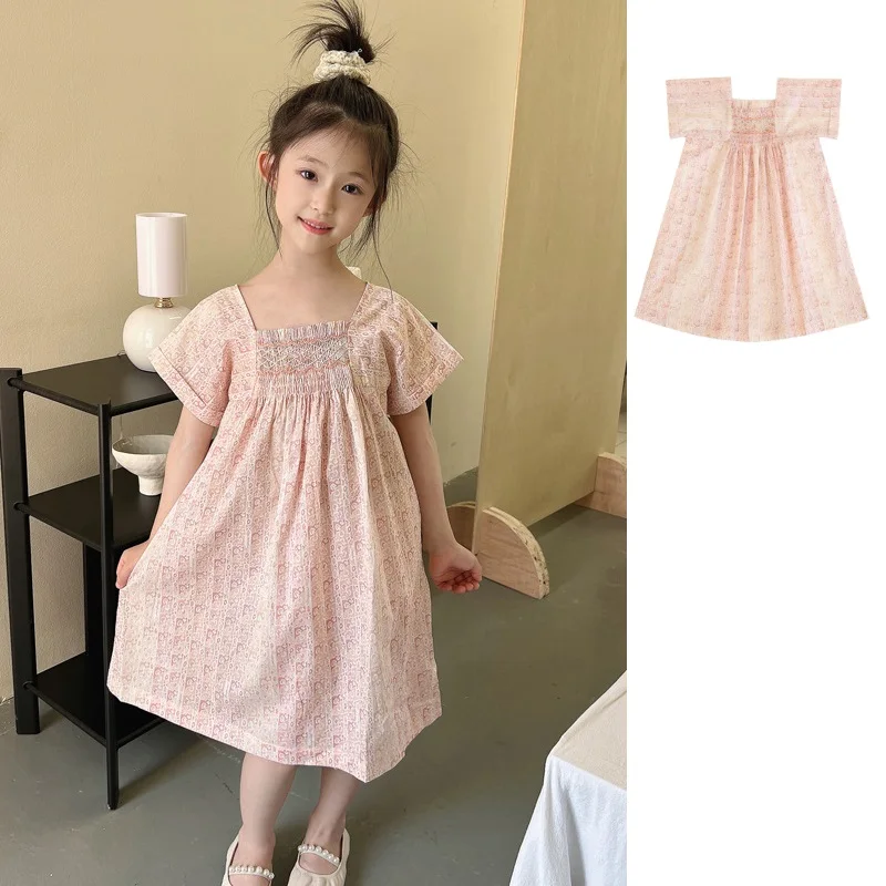

Girls Dress 2025 Summer New Pink One-shoulder Fashion Children's Dress Cotton Sweet Korean Princess Dress Children's Clothing
