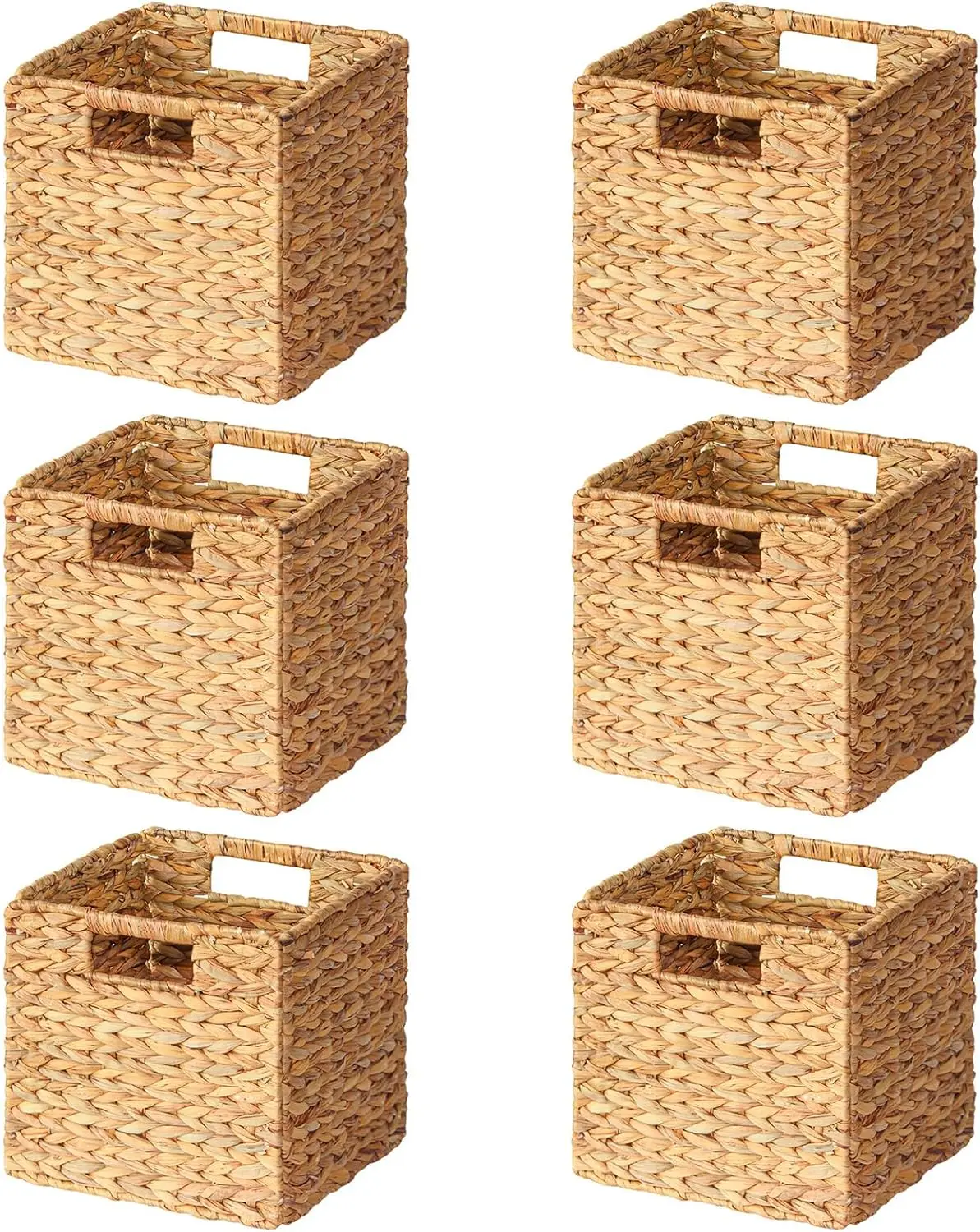 

6 Pack Wicker Basket Storage Baskets for Organizing Woven Rattan Basket with Handles for Shelves Water Hyacinth Large Cube