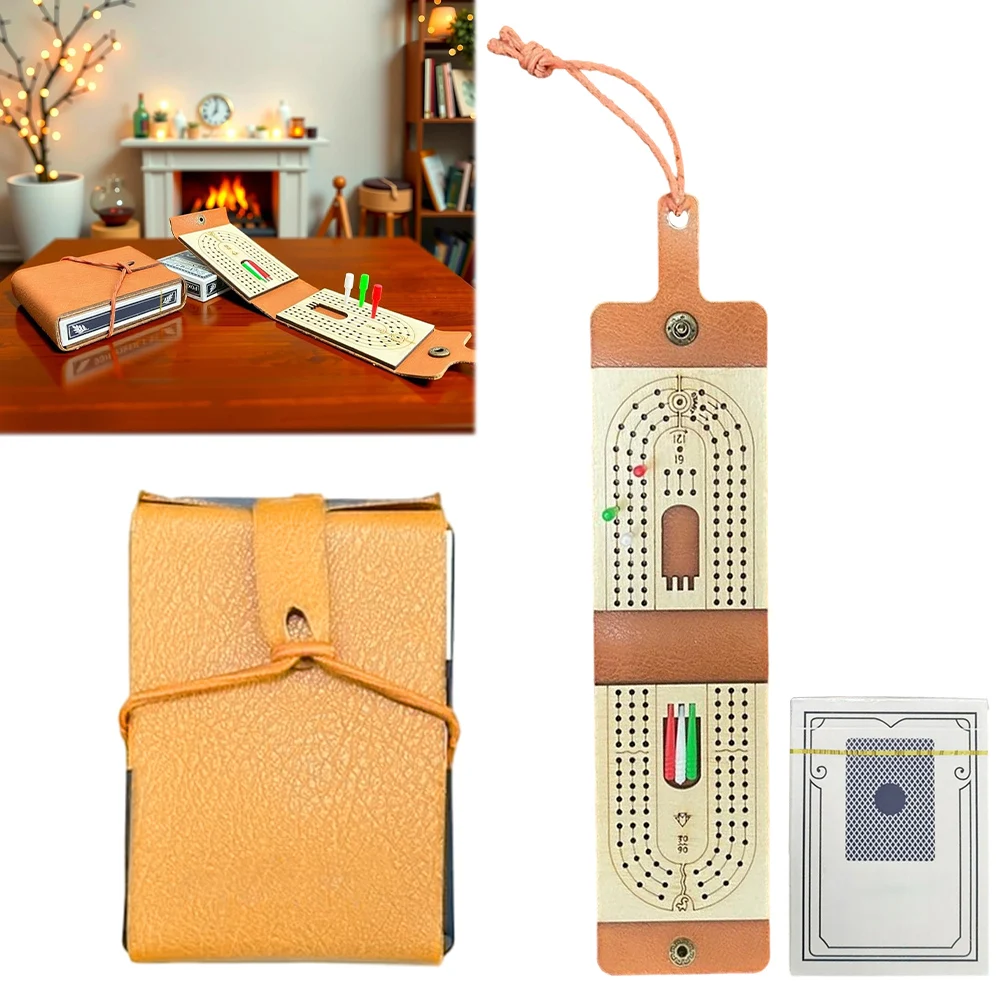 Cribbage Brettspielset mit 6 Klammern und Spielkarten, Spiele für 2–4 Spieler, klassisches Tischspiel, tragbares Kartenbrettspiel