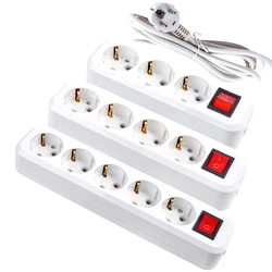 Multi-function White European 3/4/5 Jack German Russia Korea Power Strip 3M 5M EU Extension Outlet 10A 16A Switch Socket 250V