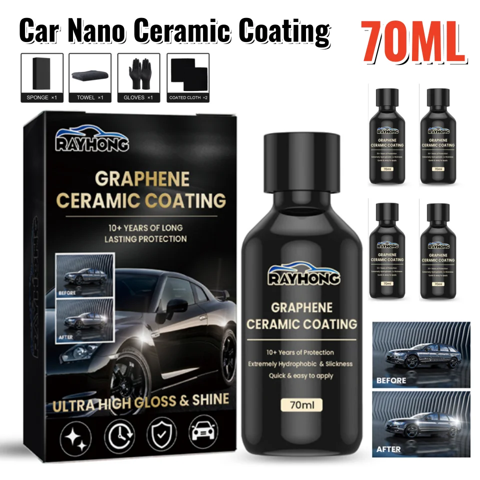 Revestimiento Cerámico Nano para Autos, Cera para Autos, Sellador de Pintura Nano, Revestimiento Protector Hidrofóbico, Kit de Detallado de Autos para Brillo, Pulimento para Autos 70ml