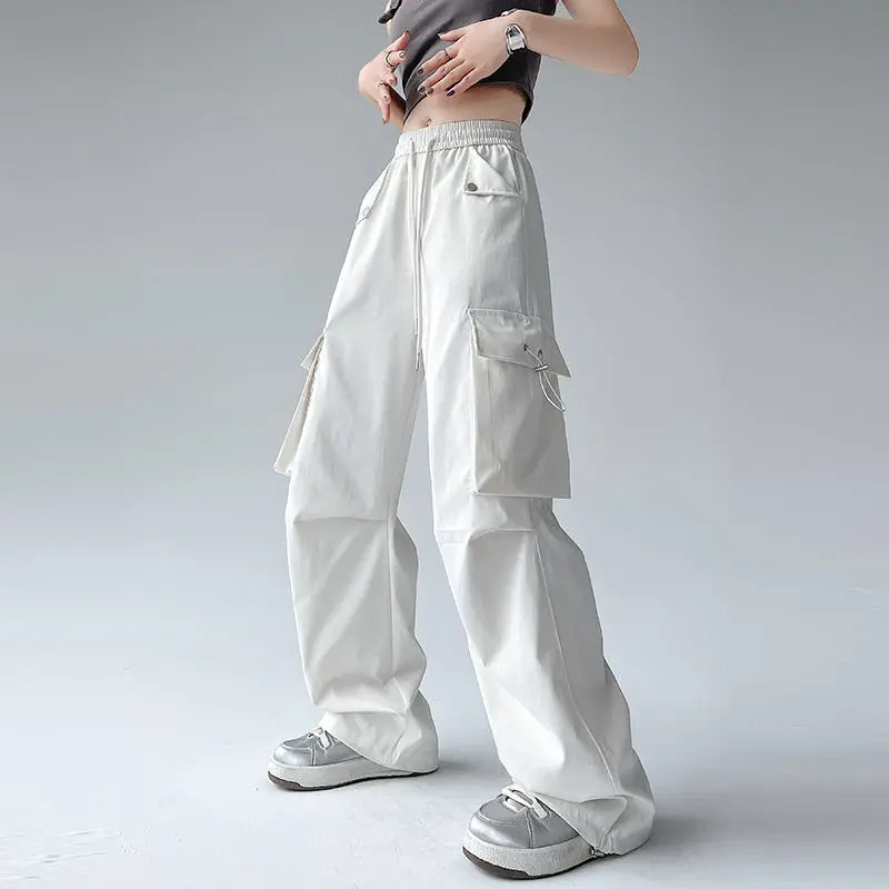 

New Chinese Style 2024 Women's Spring Autumn Spliced Elasticized High-waisted Drawstring Pocket Fashion Solid Loose Casual Pants