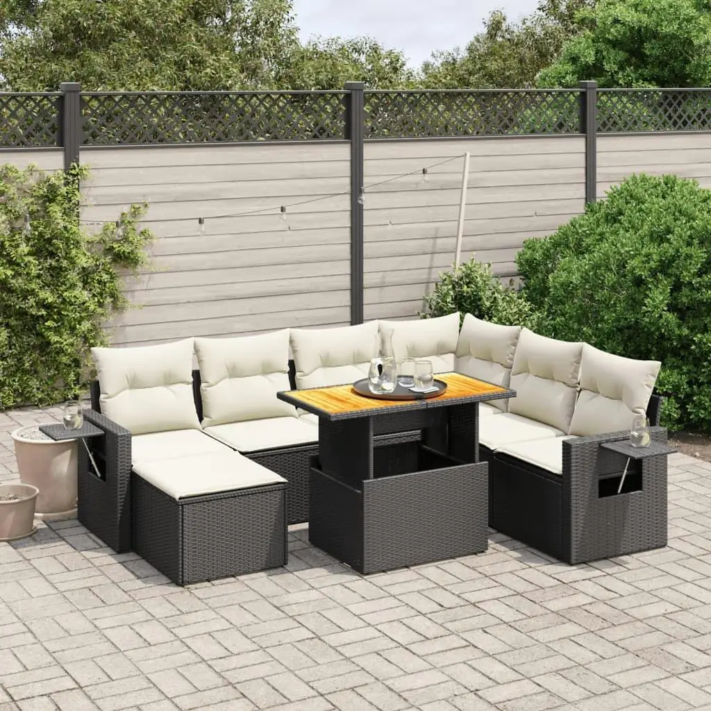 

8 Piece Outdoor Patio Sofa Set Cushioned Black Rattan Furniture Garden Seating Set