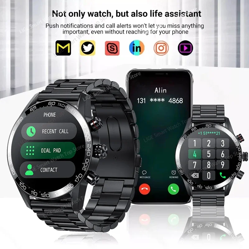 Lige-reloj inteligente para hombre, pulsera con Pantalla AMOLED HD, Bluetooth, llamadas, negocios, 360