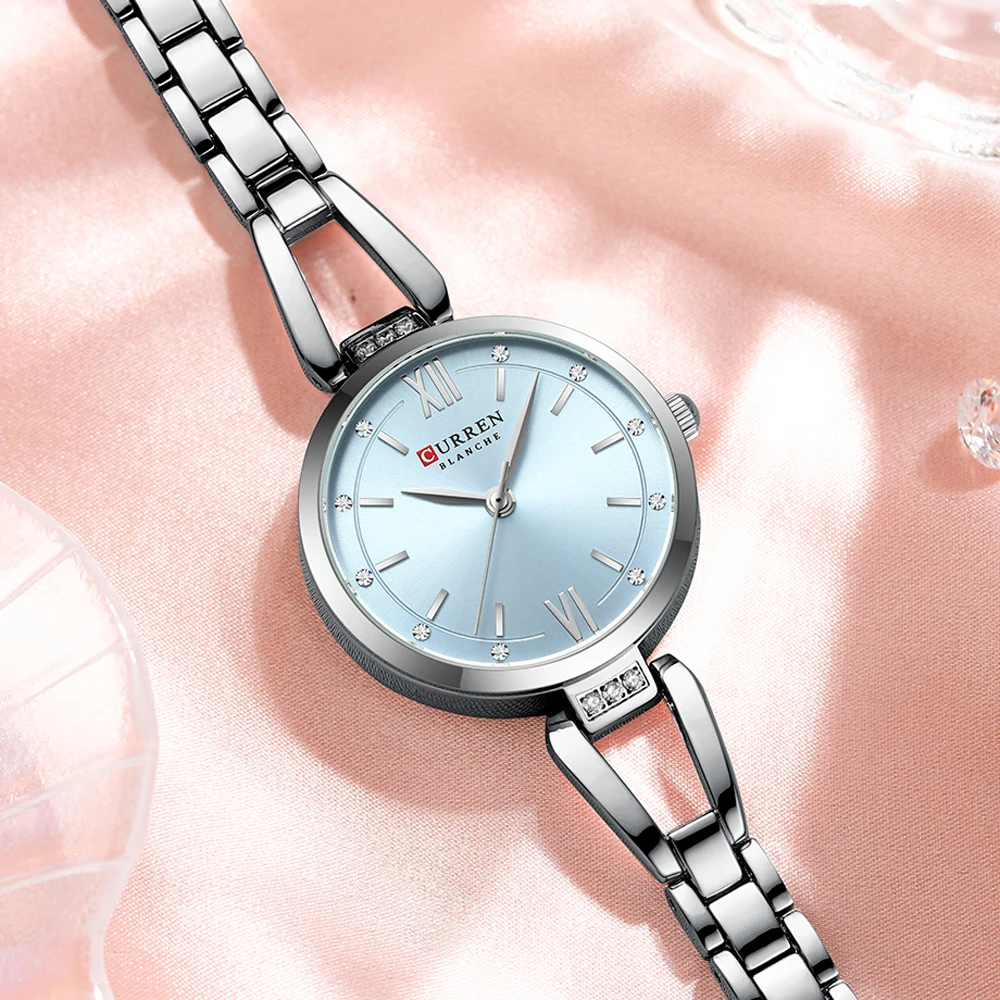 CURREN Luxury Brand Ladies Dress Wristwatch Waterproof Stainless Steel Strap Elegant Charming Dial with Rhinestones Women Watch